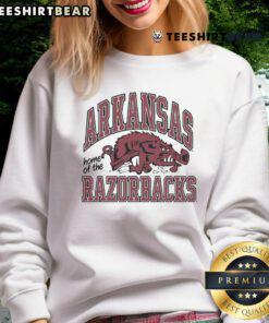 Top Arkansas Home of the Razorbacks Slobbering Hog Sweatshirt featuring a vibrant hog graphic and team colors.