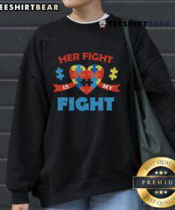 Neurodiversity sweatshirt featuring 'Her Fight Is My Fight' for Autism Awareness, promoting support and inclusion.