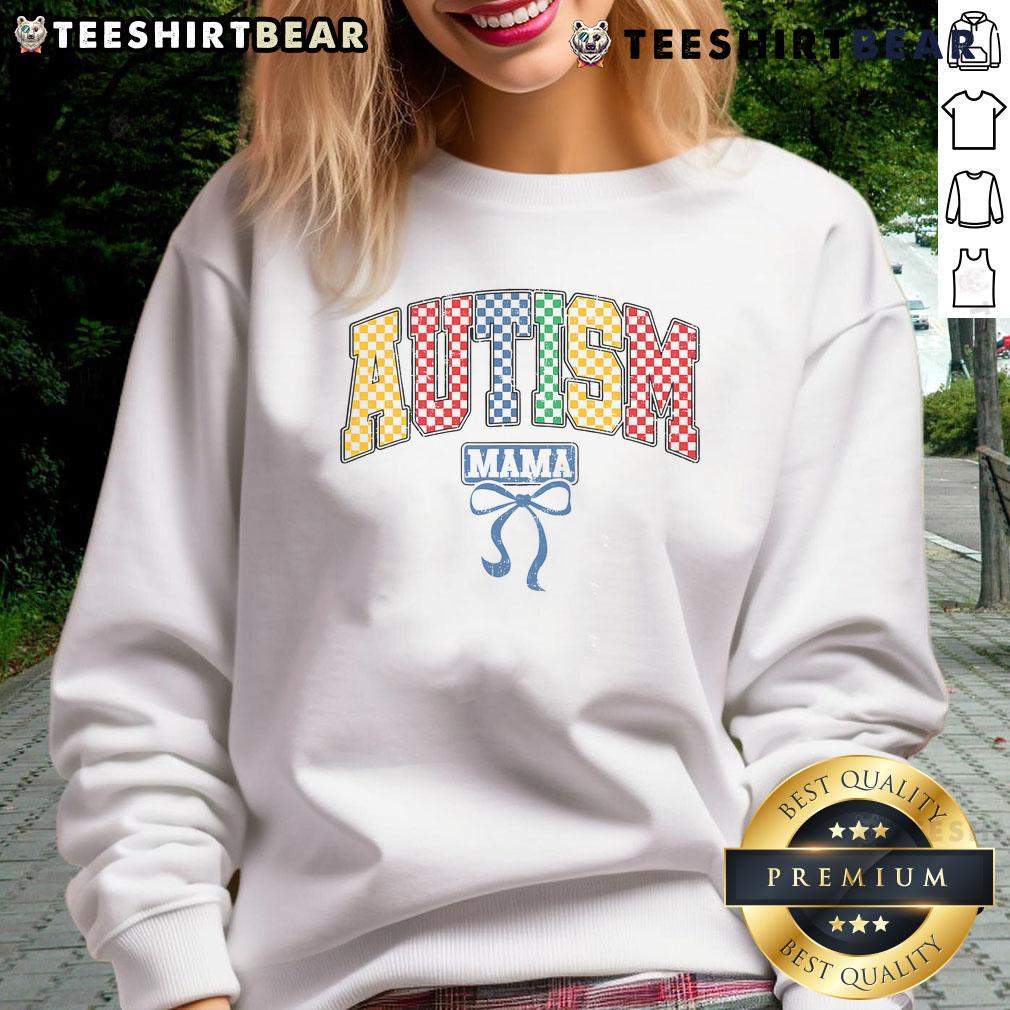 Coquette Bow Autism Awareness Sweatshirt for moms, showcasing stylish design and supportive message for autism advocacy.