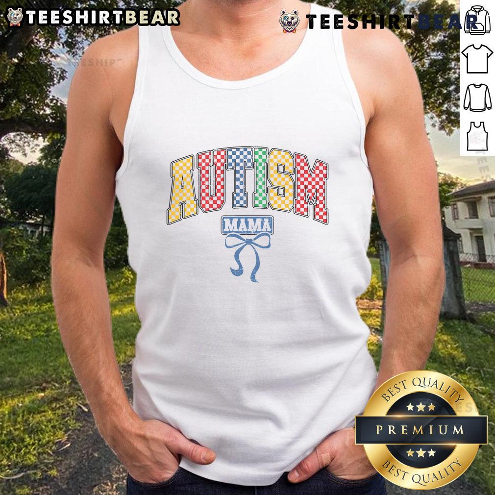 Top Autism Mama Coquette Bow Autism Awareness Tank Top featuring a stylish design for proud moms of children with autism.