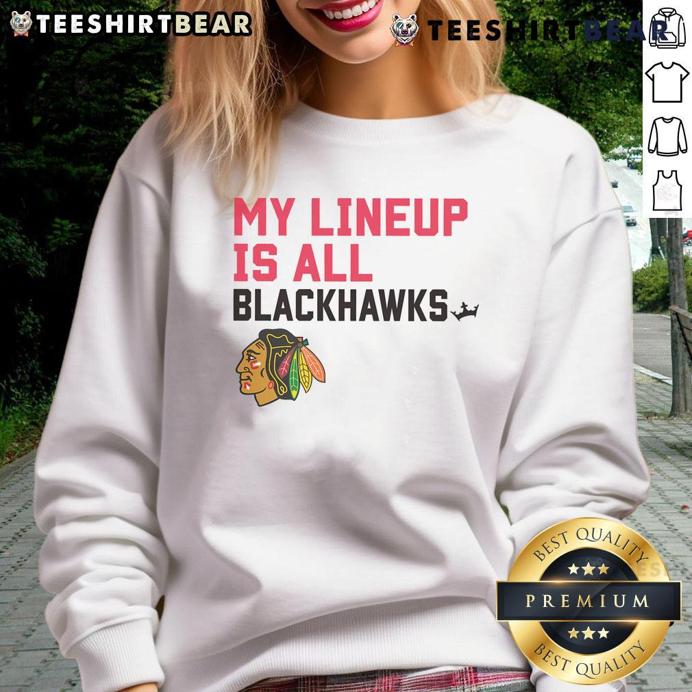 Alt Text: Top Chicago Blackhawks My Lineup sweatshirt featuring team colors and logo, perfect for fans and game day.
