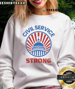 Top Civil Service Strong Protect Federal Workers Sweatshirt in navy blue, featuring bold white text and a comfortable fit.