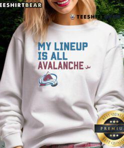Top Colorado Avalanche My Lineup Sweatshirt featuring team colors and logo, perfect for fans looking to show support.