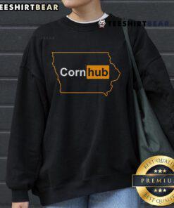 Cozy Top Cornhub Iowa sweatshirt displayed on a hanger, perfect for fans of Iowa's unique corn culture.