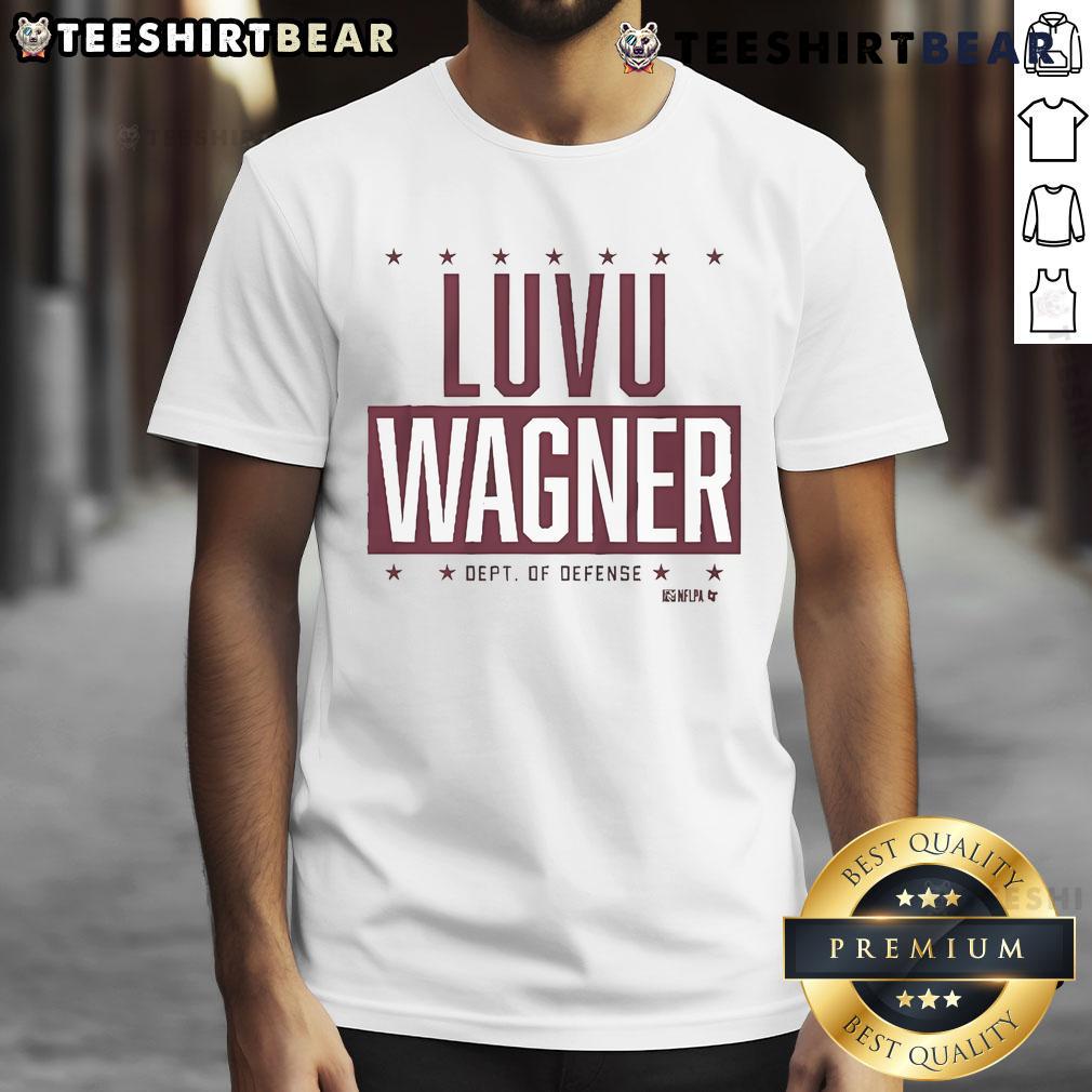 Top Frankie Luvu and Bobby Wagner Department of Defense T-Shirt featuring bold graphics and team colors.