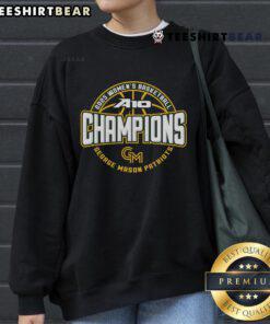 Top George Mason Patriots A-10 Women's Basketball Conference Tournament Champions sweatshirt in green and gold.