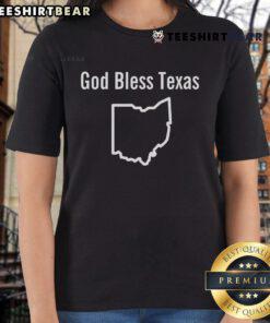Top God Bless Texas Ohio Ladies Tee featuring a stylish design, perfect for proud Texans and Ohio fans, in vibrant colors.