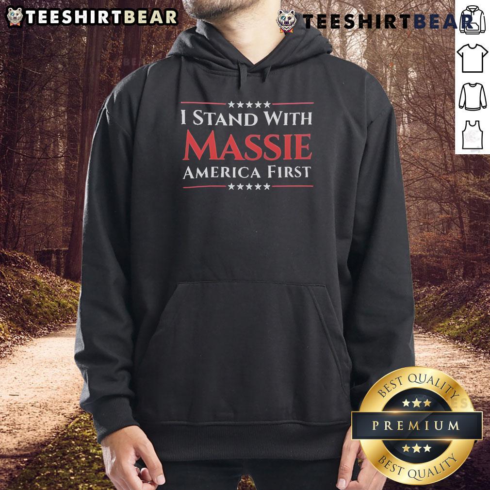Top I Stand With Thomas Massie America First Hoodie showcasing patriotism and support for conservative values.