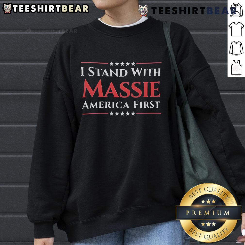 Top I Stand With Thomas Massie America First Sweatshirt showcasing patriotic design and bold messaging for supporters.