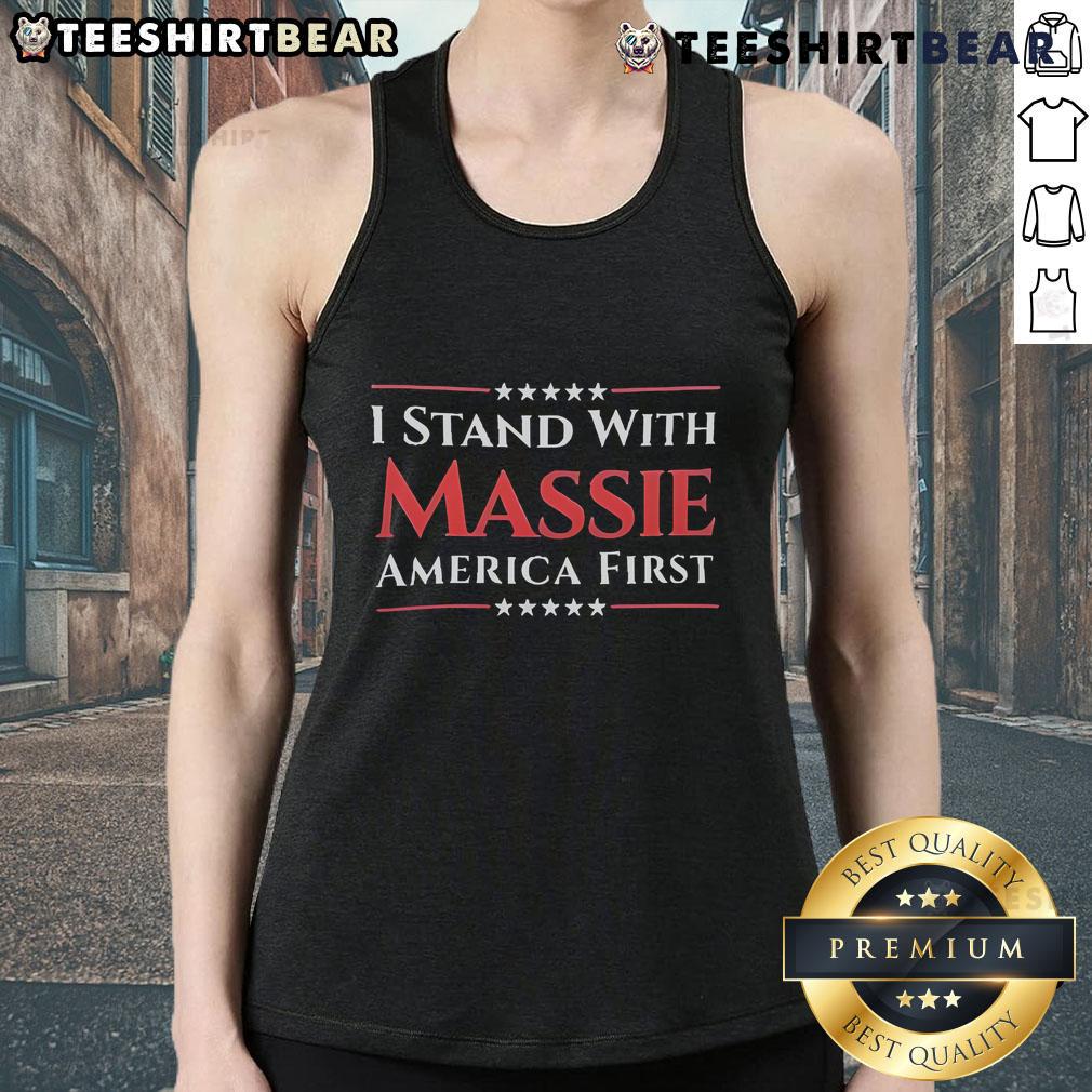 Top I Stand With Thomas Massie America First Tank Top featuring bold graphics and patriotic colors for supporters.
