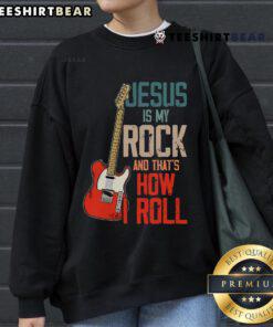 Cozy 'Jesus Is My Rock And That Is How I Roll' sweatshirt, perfect for Christian casual style and expressing faith.