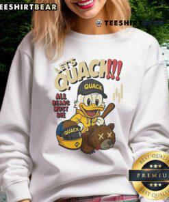 Cozy 'Top Lets Quack All Bears Must Die' duck sweatshirt featuring playful design and vibrant colors for casual wear.