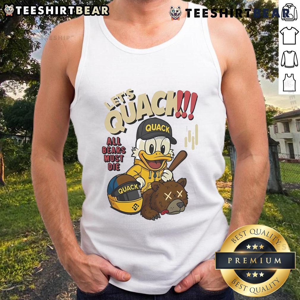 Quirky duck tank top featuring 'Top Lets Quack All Bears Must Die' design, perfect for casual summer outfits.