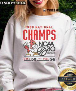 Alt Text: Vintage Louisville Cardinals NCAA 1980 National Champs sweatshirt from March 22-24, showcasing team pride and history.