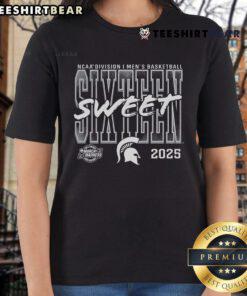 Alt Text: Top Michigan State Spartans 2025 NCAA Men's Basketball Tournament March Madness Sweet 16 ladies tee shirt design.