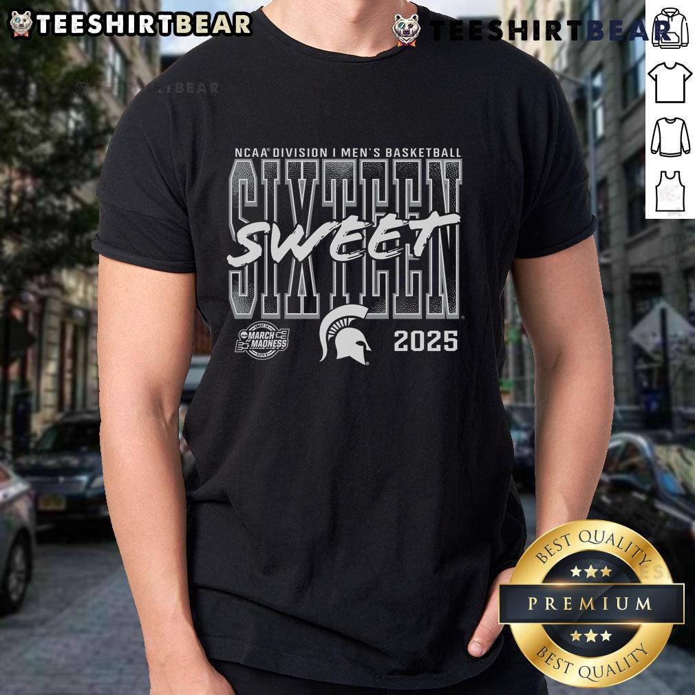 Top Michigan State Spartans 2025 NCAA Men's Basketball Tournament Sweet 16 T-Shirt featuring team colors and logo.