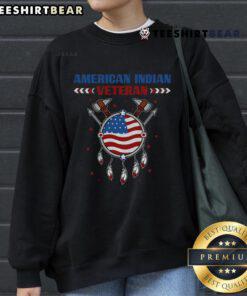 Patriotic Native American Indian veteran sweatshirt featuring the USA flag, celebrating indigenous heritage and pride.