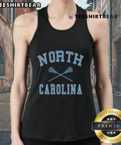 Top North Carolina State Lacrosse tank top displayed on a hanger, showcasing vibrant team colors and logo for fans.