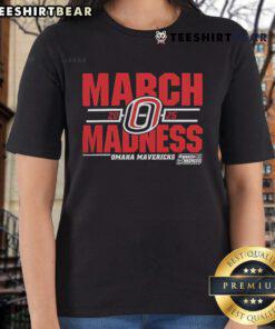 Top Omaha Mavericks 2025 March Madness D1 Men's Basketball ladies tee featuring vibrant team colors and logo.
