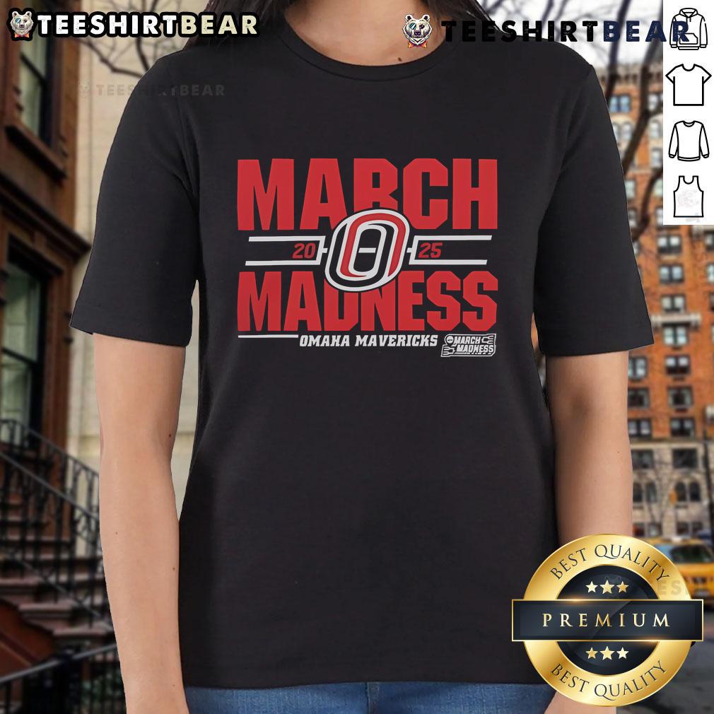 Top Omaha Mavericks 2025 March Madness D1 Men's Basketball ladies tee featuring vibrant team colors and logo.