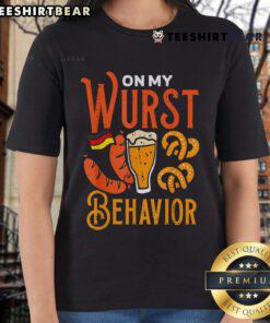 Top-On-My-Wurst-Behavior Ladies Tee featuring playful graphics and a comfortable fit, perfect for casual wear.