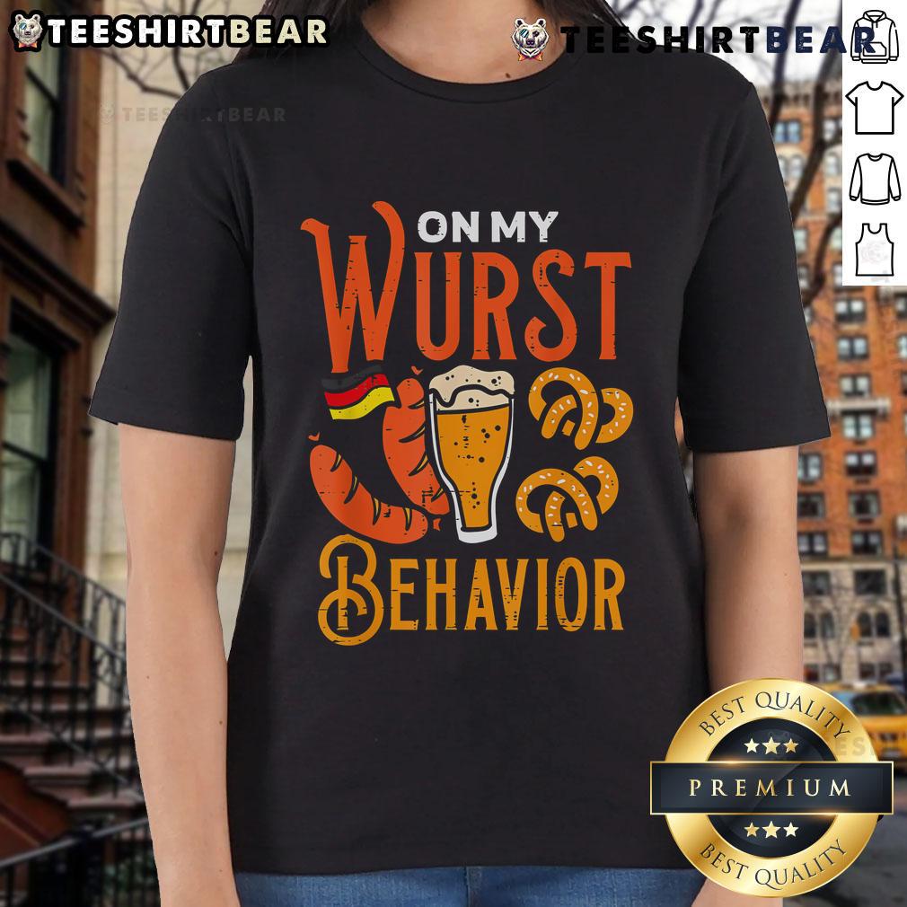 Top-On-My-Wurst-Behavior Ladies Tee featuring playful graphics and a comfortable fit, perfect for casual wear.
