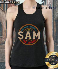 Vintage tank top featuring 'Top Sam: The Man, The Myth, The Legend' graphic design for casual wear enthusiasts.