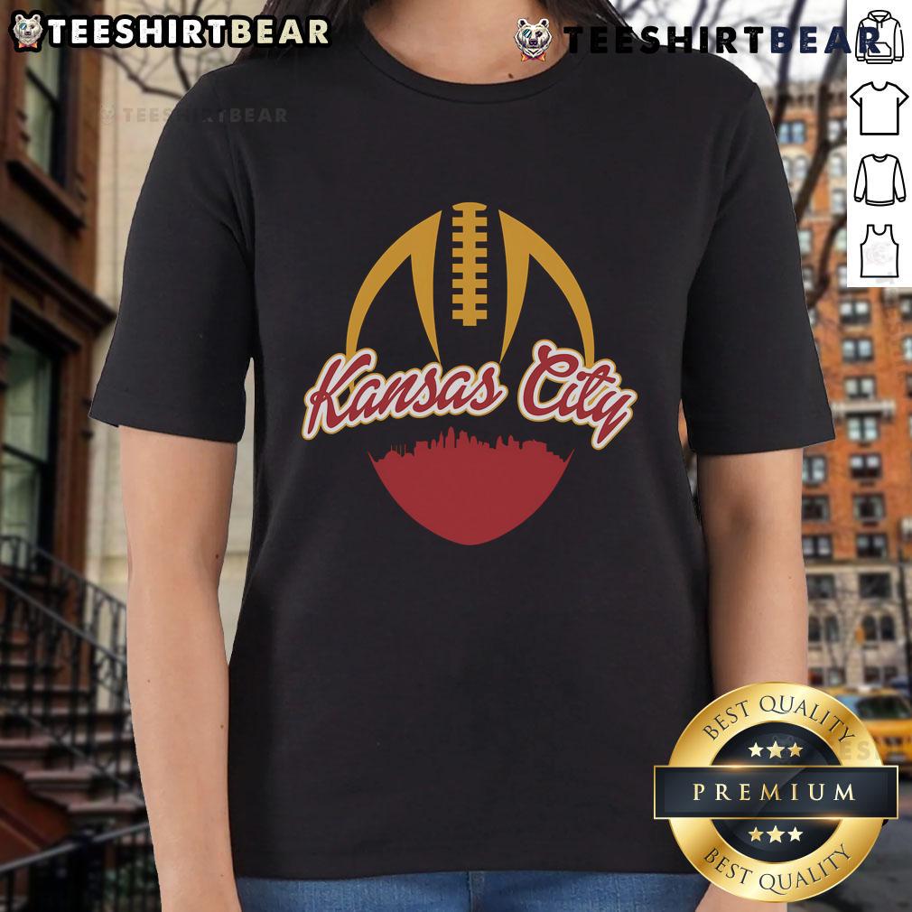 Top silhouette of Kansas City football fan ladies tee showcasing KC pride and style for game day enthusiasts.