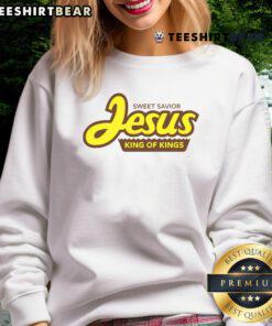 Top Sweet Savior Jesus King of Kings sweatshirt featuring a stylish design for faith-inspired fashion enthusiasts.