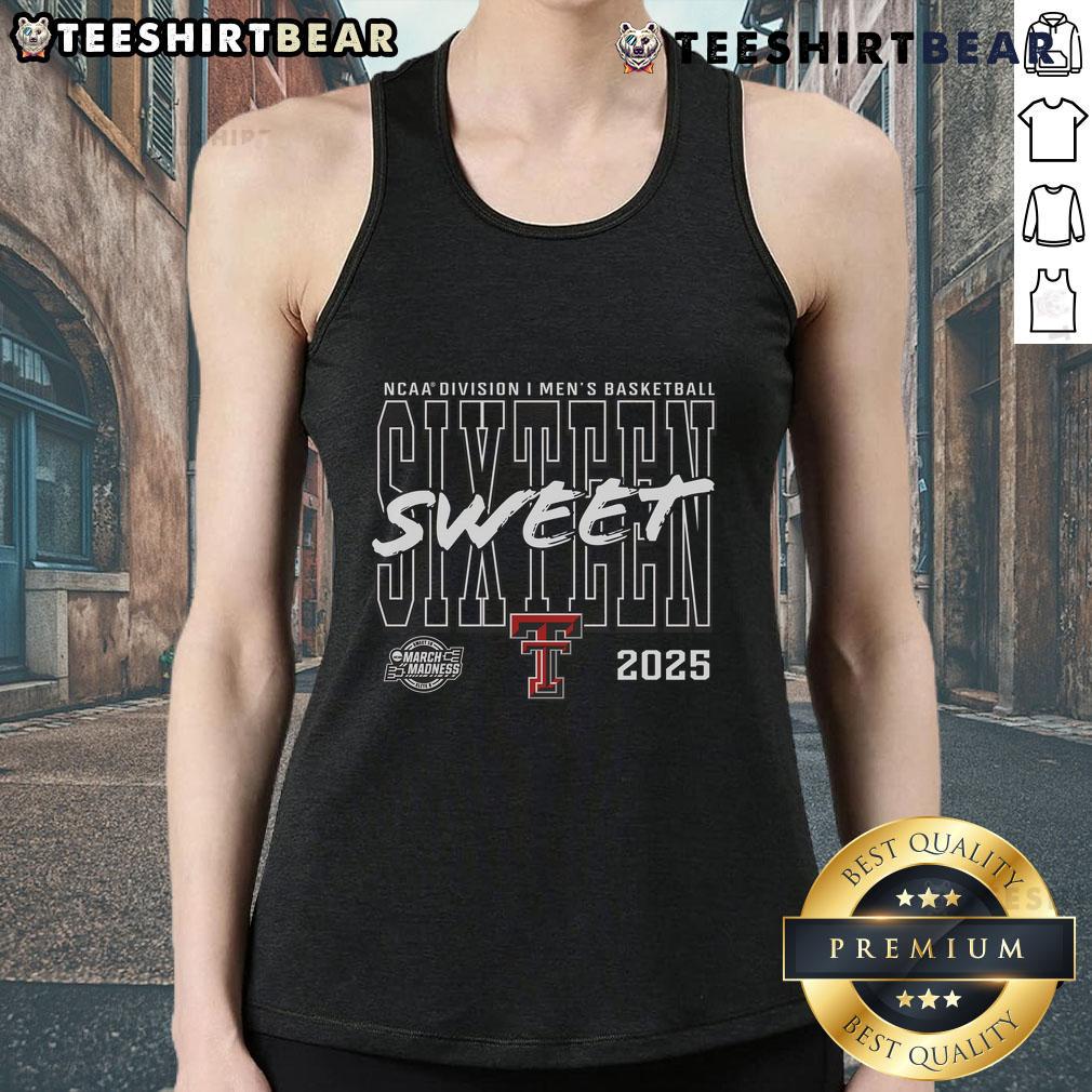 Top Texas Tech Red Raiders 2025 NCAA Men's Basketball Tournament Sweet 16 tank top showcasing team spirit and March Madness.