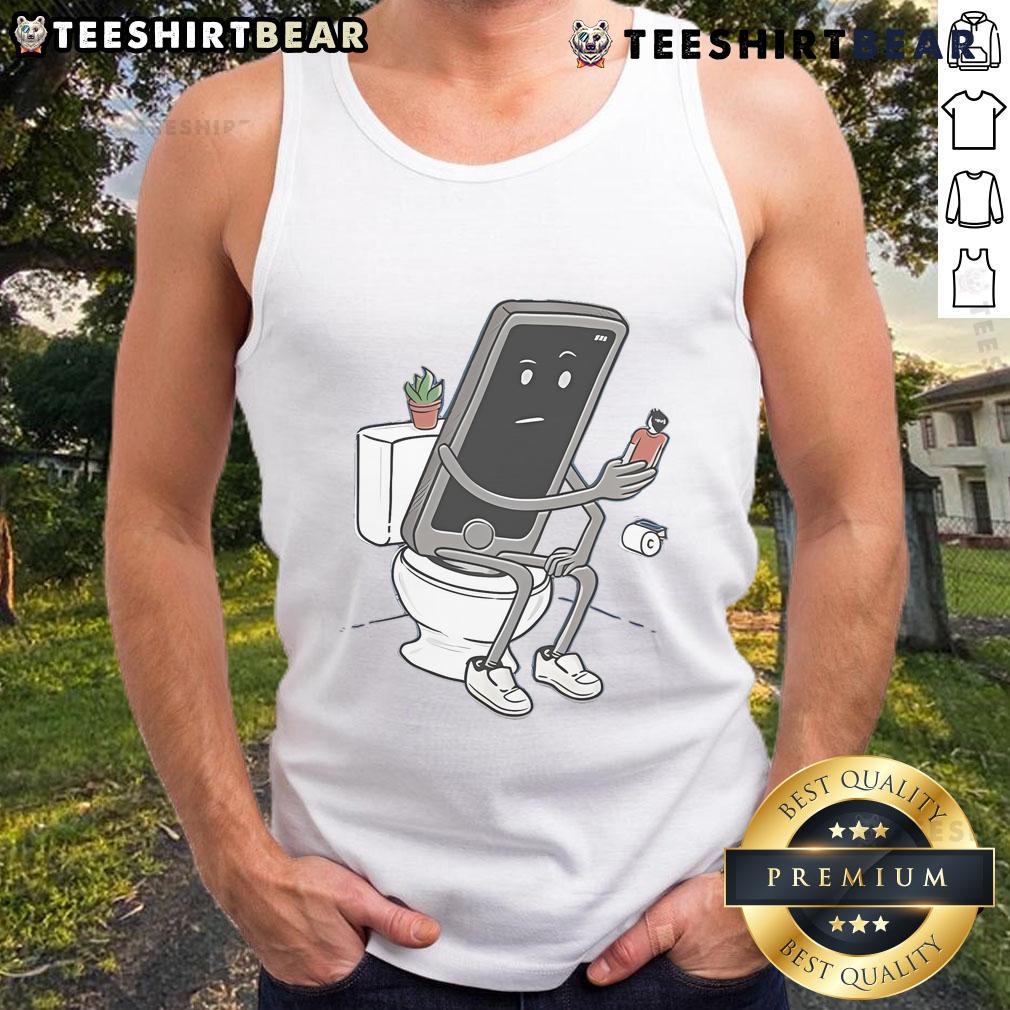 Funny tank top featuring toilet phone humor, perfect for casual wear and a great gift for comedy lovers.