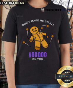 Funny Mardi Gras Voodoo Doll tee for ladies, perfect for Halloween in New Orleans. Sarcastic and stylish for festive fun.