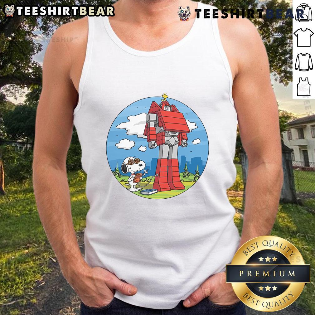 Awesome Beagletron 5000 tank top featuring Snoopy and Woodstock, perfect for dog lovers and Peanuts fans.