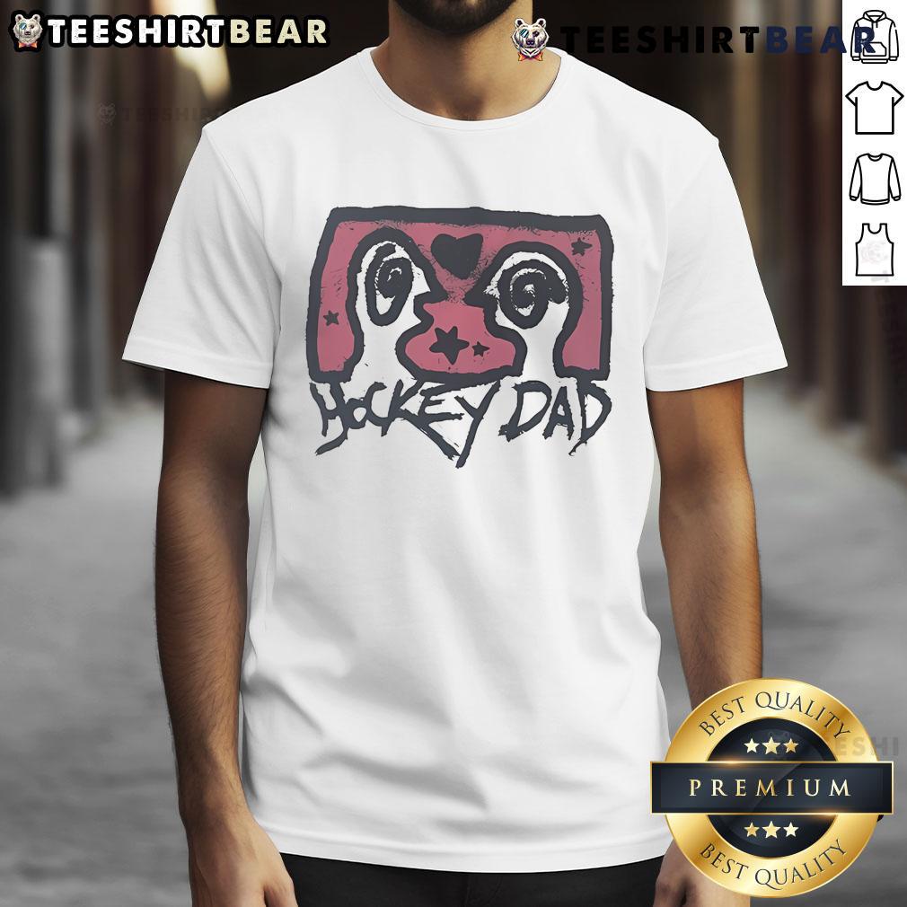 Awesome Hockey Dad T-Shirt with pink spiral eyes design, perfect for proud hockey dads who love unique apparel.