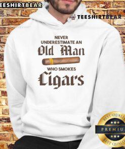 Awesome Never Underestimate Old Man Who Smokes Cigar Hoodie featuring a cool elderly man enjoying a cigar.