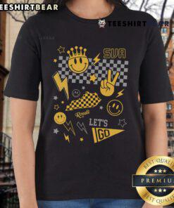 Awesome Summit View Academy Smiley Face Collage Ladies Tee featuring vibrant colors and playful designs for a fun look.