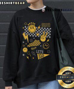 Awesome Summit View Academy Smiley Face Collage Sweatshirt featuring colorful smiley designs on a cozy fabric.
