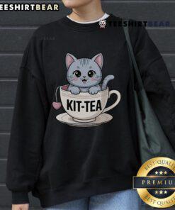 Cute Kit Tea Cat tea sweatshirt featuring an adorable feline design, perfect for cat lovers and cozy wear.