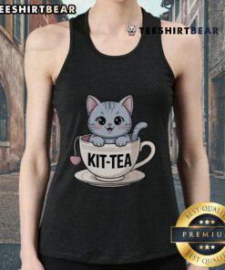 Adorable Cute Kit Tea Cat tea tank top featuring a playful cat design, perfect for tea lovers and casual wear enthusiasts.