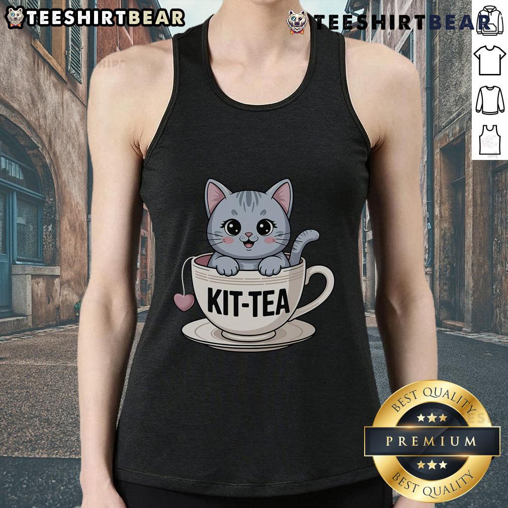 Adorable Cute Kit Tea Cat tea tank top featuring a playful cat design, perfect for tea lovers and casual wear enthusiasts.