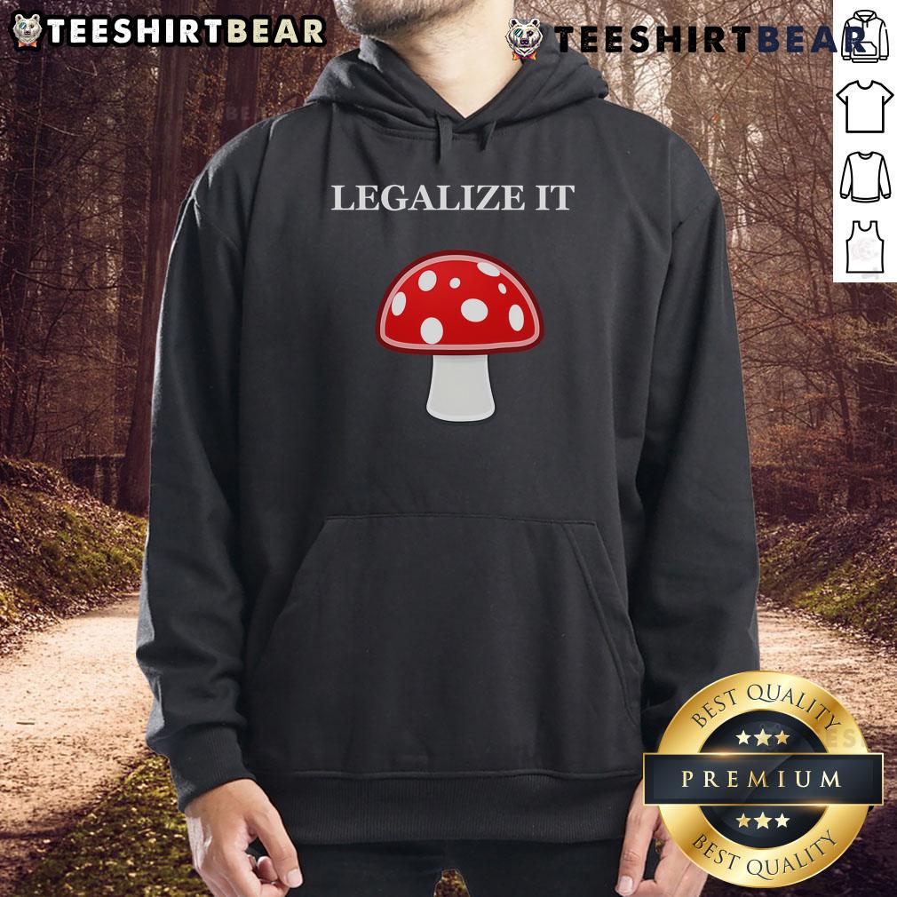 Cute Legalize It red mushrooms hoodie featuring vibrant mushroom graphics, perfect for casual wear and nature lovers.