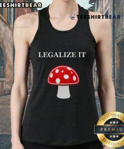 Alt Text: Cute Legalize It red mushrooms tank top featuring vibrant graphics, perfect for casual wear and nature lovers.