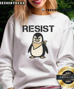 Funny angry penguin resist protest sweatshirt design featuring a cartoon penguin with a bold protest message.