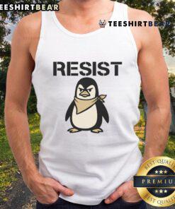 Funny angry penguin graphic on a resist protest tank top, perfect for making a statement at rallies or casual wear.