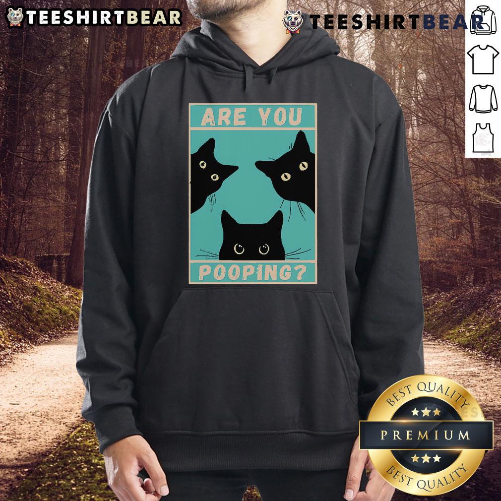 Funny cat wearing a hoodie with Are You Pooping? text, perfect for cat lovers and humor enthusiasts.