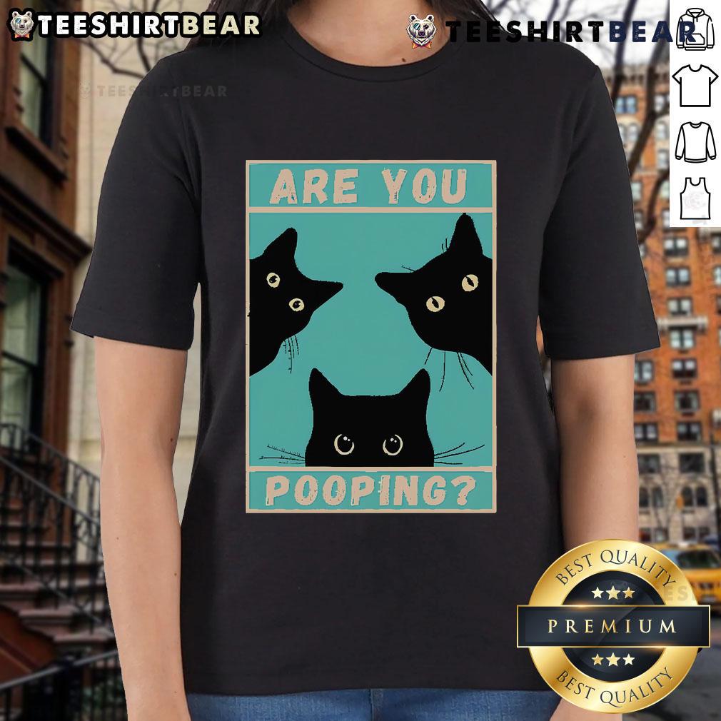 Funny cat graphic on a ladies' tee, featuring a humorous design about cats and pooping, perfect for cat lovers.