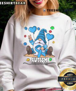 Funny gnome design on an Autism Awareness sweatshirt, promoting inclusion and acceptance in a playful style.