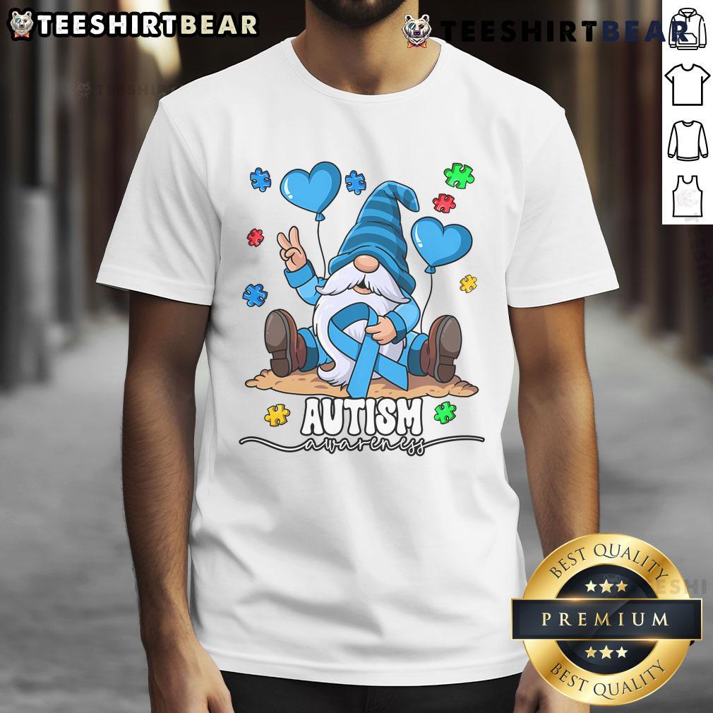 Funny gnome autism awareness T-shirt featuring a colorful gnome graphic promoting inclusivity and support for autism.