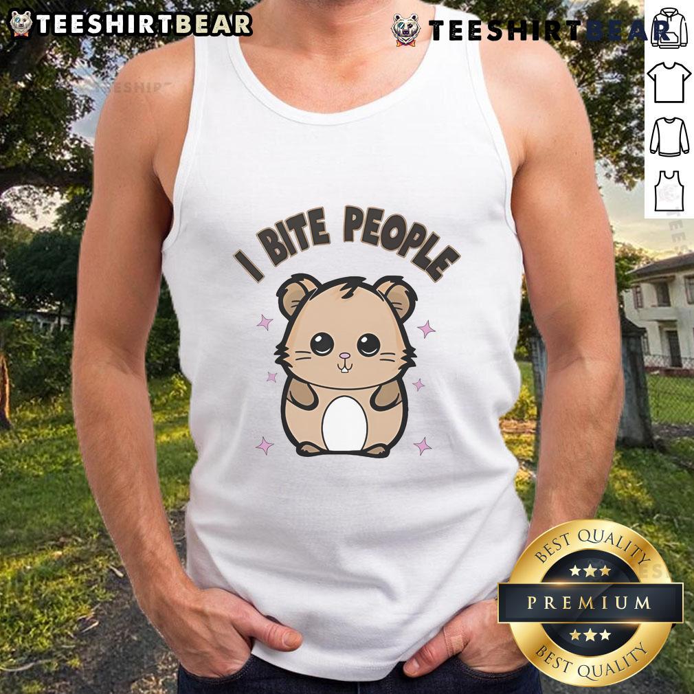 Cute tank top featuring a funny mouse graphic with the text I Bite People, perfect for animal lovers and humor enthusiasts.
