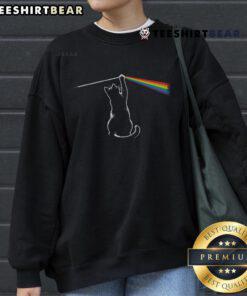 Funny cat playing with light in a cozy sweatshirt, perfect for cat lovers and humor enthusiasts.